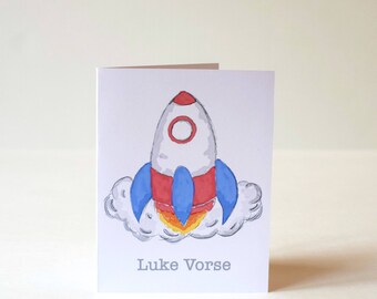 Personalized rocket ship notecards