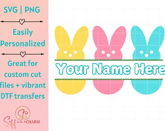 Gepersonaliseerde pastel Pasen Peeps SVG PNG aangepaste naam Pasen decor Cricut gesneden bestand direct digitale download