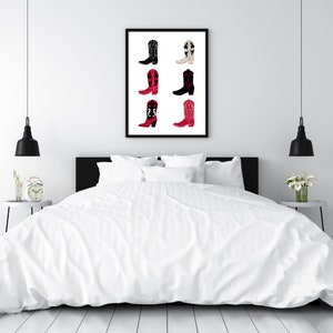 Red, Black, and White Cowgirl Boots Poster
