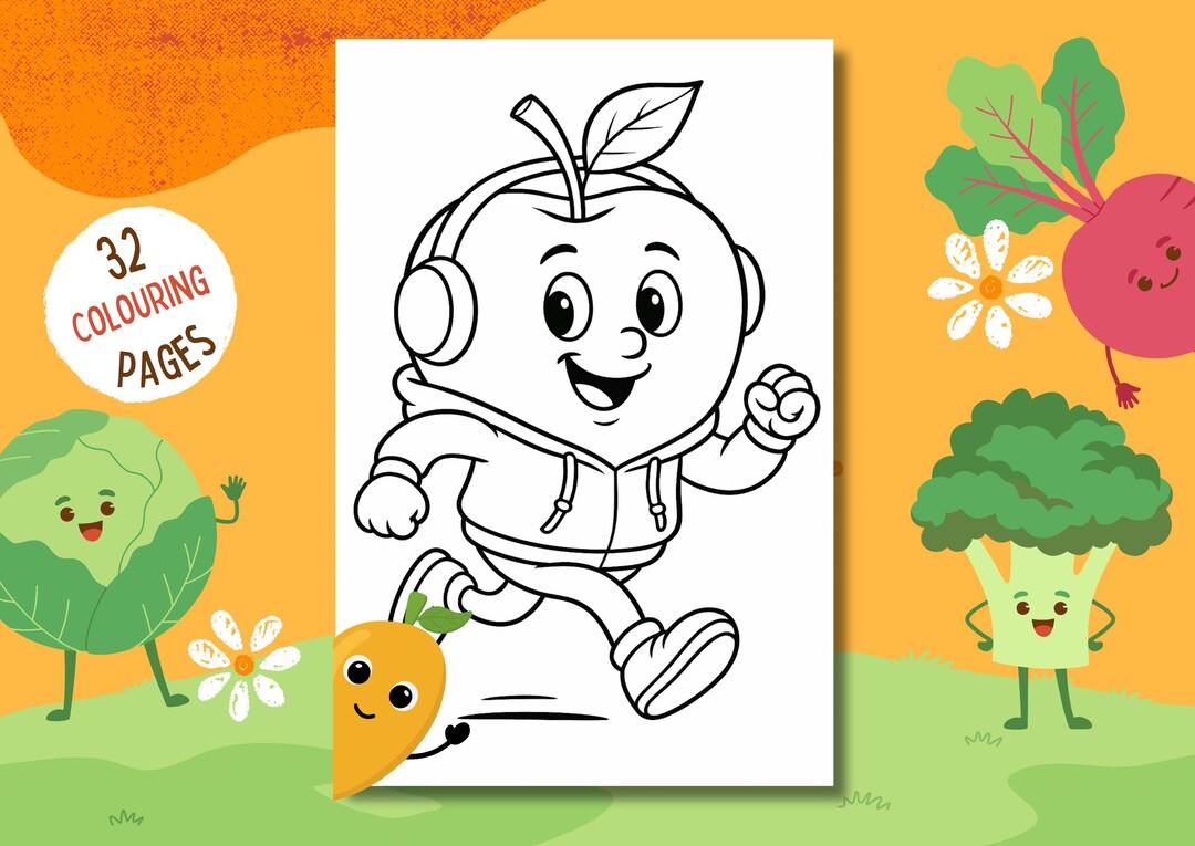 Fruits and Vegetables Colouring Book, 32 Pages, Kids Learning (digital ...
