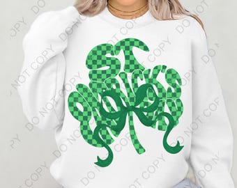 Coquette bow shamrock png Green lucky clover png, croquette bow clover digital download, sublimation design, checkered png st Patrick's day