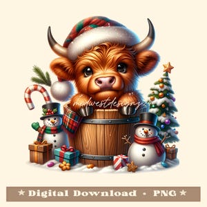 Świąteczne światła Highland Cow Png, Boże Narodzenie Sublimacja Projekt, Boże Narodzenie Png, Uroczy Highland Cow Boże Narodzenie Sublimacja Koszulka Projekt