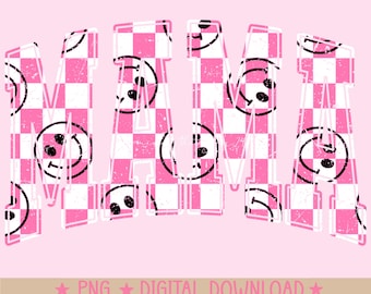Checkered mama png, digital download, sublimation design  Trendy design, checkered png mama png, mama pink valentines, smile