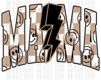 Tan checkered mama lightening png, digital download, sublimation