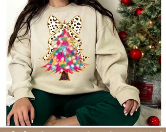 Colorful Coquette Glitter Christmas Tree Png, Girly Christmas Tree Design,Bright Color Christmas Coquette Bow, brushstroke, Digital Download