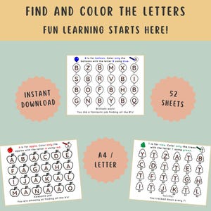 Encuentra la letra Busca Colorea los sonidos de las letras Hojas de trabajo de letras del alfabeto para preescolar Alfabeto imprimible Actividad preescolar para niños pequeños