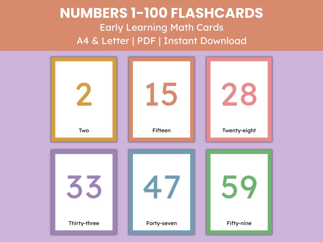 Numbers 1-100 Flashcards | Printable Counting Cards for Kids | Number ...