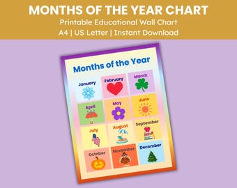 Homeschool Printables Educational Wall Art Printable Months of the Year Poster Homeschool Décor Playroom Poster Months of the Year Chart