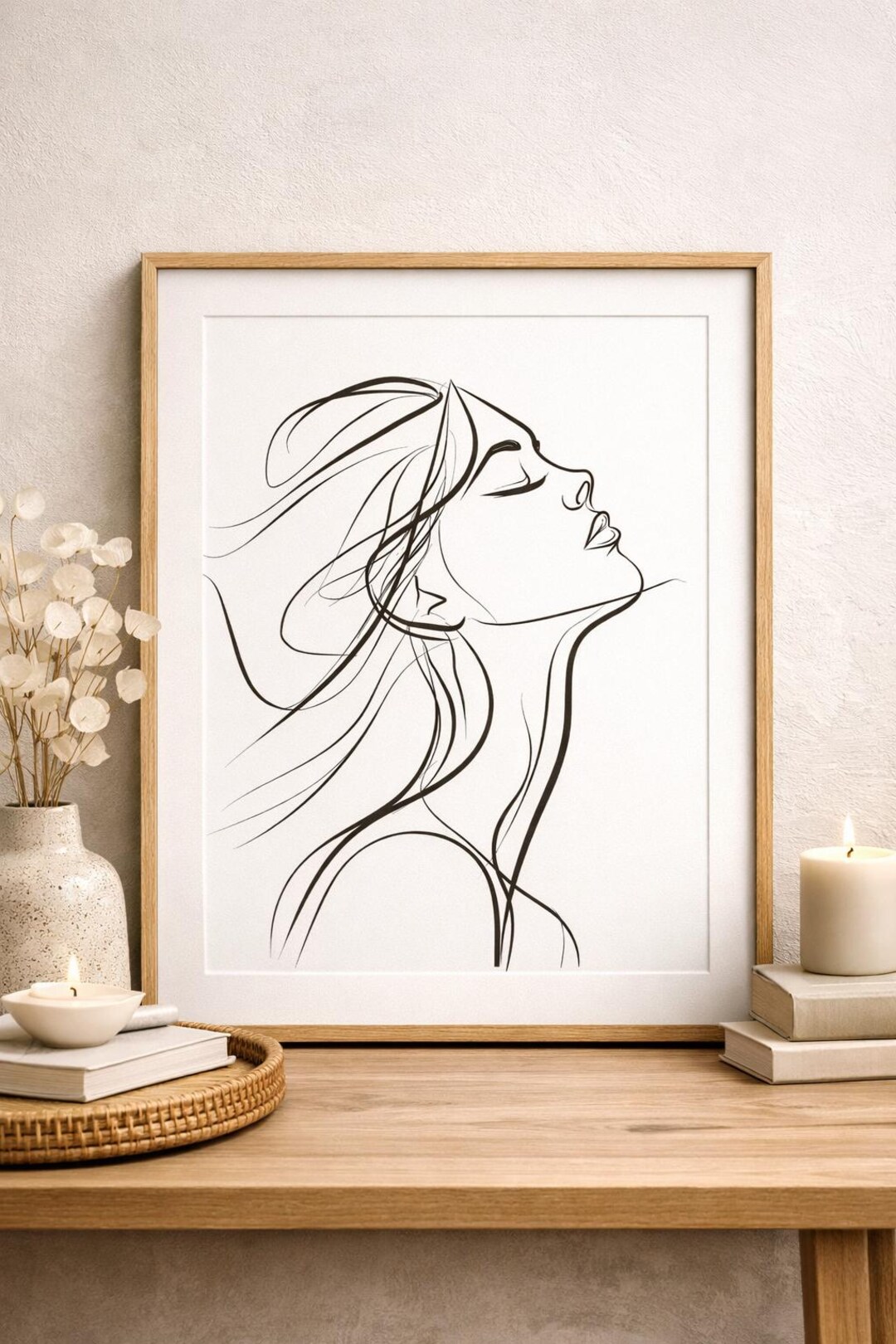 Minimalist Line Art Woman Print, Modern Female Face Wall Art, Black ...
