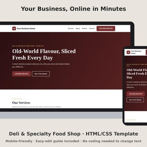 Deli & Specialty Food Shop Website Template, Editable HTML CSS Small Business Website, Mobile Friendly One Page Site, Instant Download