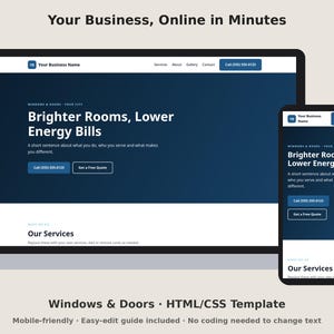 Windows & Doors Website Template, Editable HTML CSS Small Business Website, Mobile Friendly One Page Site, Instant Download