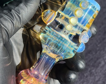Heady Glass 3.80" Silver & 24kt Gold Fumed Tobacco Chillum pipe Handmade Borosilicate, SaltyDogGlass Ethan Lesch