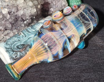 Heady Glass 3.83 "Silber & 24kt Gold Rauchtabak Chillum Pfeife Handgefertigtes Borosilikat, SaltyDogGlass Ethan Lesch