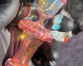 Bedwelmend glas 4,21" zilver en 24 kt goud gerookte chillum-tabakspijp, handgemaakt borosilicaat, SaltyDogGlass Ethan Lesch