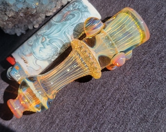 Pipa per tabacco affumicato Heady Glass da 4,30" in argento e oro 24 carati, realizzata a mano in vetro borosilicato, SaltyDogGlass Ethan Lesch