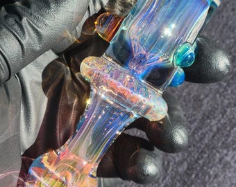 Heady Glass 4.70" Silver & 24kt Gold Fumed Tobacco Chillum pipe Handmade Borosilicate, SaltyDogGlass Ethan Lesch