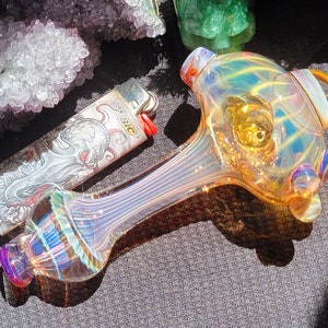 Gold & Silver Fumed Borosilicate Glass Art Pipe, Salty Dog glass, ethan lesch, boro, handmade, spoon, snodgrass