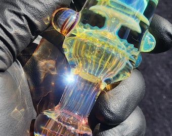 Szklana fajka chillum Heady Glass 3,71" ze srebra i 24-karatowego złota, ręcznie robiona, borokrzemianowa, SaltyDogGlass, Ethan Lesch