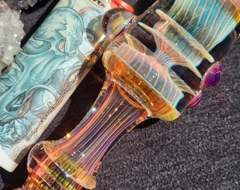 Heady Glass Pipe Chillum en verre fumé de 4,10 po., argent et or 24 carats, fait main en borosilicate, SaltyDogGlass Ethan Lesch