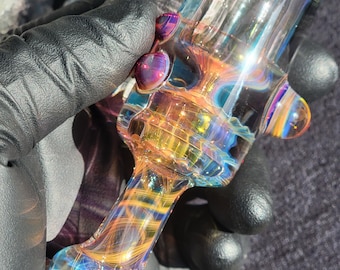 Heady Glass Pipe Chillum en verre fumé de 4,42 po., argent et or 24 carats, fait main en borosilicate, SaltyDogGlass Ethan Lesch