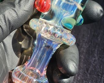 Heady Glass 4.08" Silver & 24kt Gold Fumed Tobacco Chillum pipe Handmade Borosilicate, SaltyDogGlass Ethan Lesch