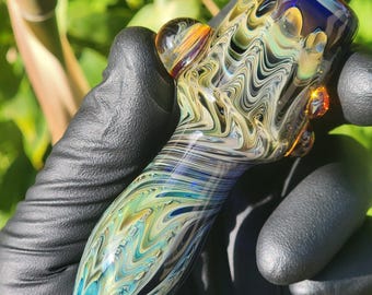 Heady Glass 4,15" Silver & 24kt Guld Tobakspipa i Chillum Handgjord Borosilikat, SaltyDogGlass Ethan Lesch