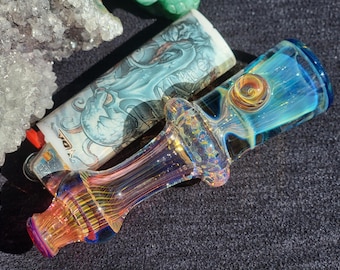 Bedwelmend glas 4,24" zilver en 24 kt goud gerookte chillum-tabakspijp, handgemaakt borosilicaat, SaltyDogGlass Ethan Lesch