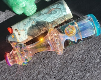 Pipa per tabacco affumicato Heady Glass da 4,26" in argento e oro 24 carati, realizzata a mano in vetro borosilicato, SaltyDogGlass Ethan Lesch