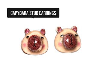 Cute Capybara Stud Earrings | Animal Stud Earrings | Quirky Capybara Jewelry | Handmade Resin Capybara Earrings | Kawaii Animal Earrings