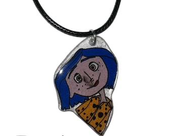 Coraline Pendant Necklace - Handmade Blue-Haired Character Jewelry