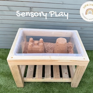 Wooden Sensory Play Table with Lid – Montessori Messy Play Table for Water, Sand or Playdough – Indoor/Outdoor Activity for Kids