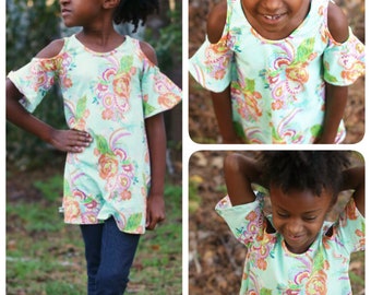 Saguaro Knit Cold Shoulder Dress & Tunic Top PDF Sewing Pattern Toddler Child Tween Girl