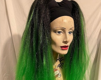 Lime green  & Black high volume huge crimped loose MissNeedles exclusive design bunches of hair falls goth punk fetish Lolita steampunk