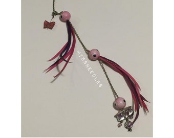 Hand made Bird of paradise Dreadlocks chain hair charm beads pink and purple feathers for hippy festival hairlocks meditation design 5