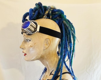 Mer punk Electric blue black Dreadlocks Dreadhawk faux fetish Mohican Steampunk Road Warrior bald no hair gay cybergoth mohawk Moho Goth