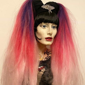 Psycho Candy triple purple pink ice pink ombre high volume crimped bushy MissNeedles exclusive bunch hair falls trad goth festival fairy
