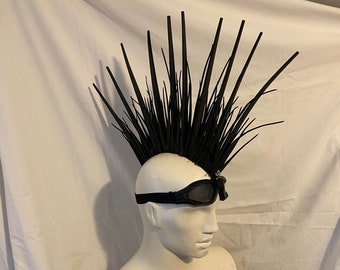 Classic all Black anti gravity rubber spiked fetish Mohican hair piece goggles bald no hair needed gay cybergoth road warrior Burning man