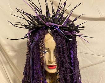 Gothic purple and bat black MissNeedles exclusive dreadlocks mixed media beautiful yarn hair falls  pieces pair Festival Goth Punk textile