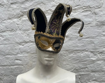 Venetian Jester Half Theatre Mask Halloween Gothic Romantic Steampunk Theatrical decorative costume party sexy decoration  bells metallic