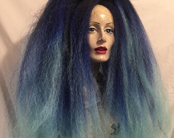 Mermaid Ice queen black to blue ombre high volume huge crimped loose MissNeedles exclusive design bunches of hair falls goth fetish Lolita