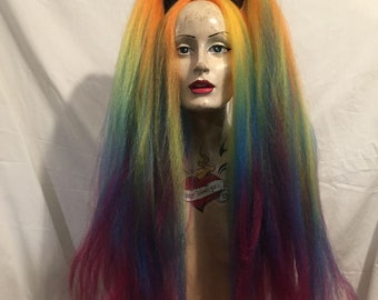 Bright Tie Dye Rainbow high volume huge crimped loose MissNeedles exclusive design bunches of hair falls goth punk fetish Lolita Christmas