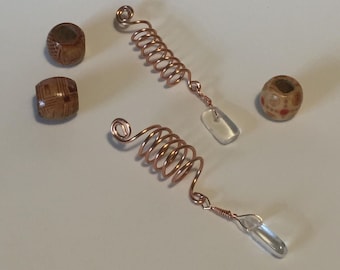 Hand made Copper natural clear quartz Dreadlock springs hair bead cuff charm hippy summer locks luck love designate master healing stone