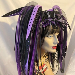 Gothic MissNeedles Android Cyberlox and rubber hair falls bunches hair pieces Purple  black unisex cyberpunk Goth Industrial Fetish festival