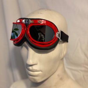Gafas de cosplay de anime con remaches cibernéticos, color rojo, Cybergoth, industrial, unisex, para niños, club, gótico, punk, piloto, extensiones de cabello, regalo de disfraz