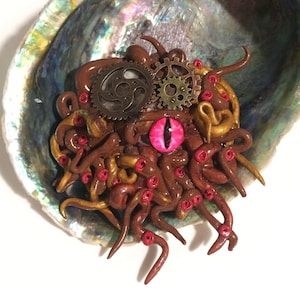 Unleash the Kraken large multi Tentacle one off hand made otherworldly goth steampunk beastie brooch lapel pin hair clip for alt styling