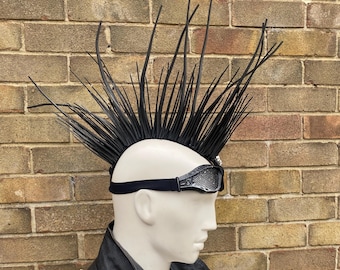Rocker anime Chrome & Black anti gravity rubber spiked fetish Mohican hair piece goggles bald no hair needed gay cybergoth