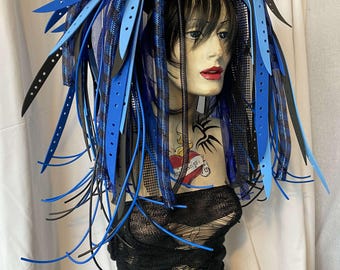 Gothic MissNeedles Android Cyberlox rave Gummi Haar fällt Bündel Haarteile Blau & Schwarz Cyberpunk Goth Industrial Fetisch valentine tron