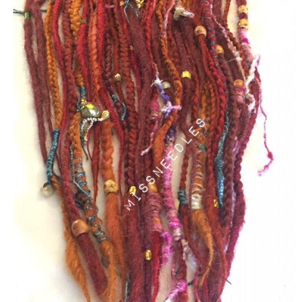 Stunning Gypsy Rose Ginger and Auburn Reds clip in synthetic dread dreadlocks kit for instant dread looks 30 inch long 34 dreads on 12 clips