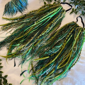 Forest Fae vibrant green One off exclusive MissNeedles wool dream dreadlock mix media pair of full tie in dreadlock falls & fringe festival