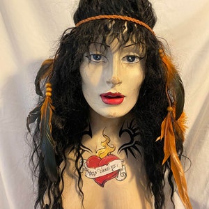 Hemel stam zonsondergang kralen veren frontriem boho hippie Handgemaakt voor festivalhaar Dreadlocks accentstuk godin heks stammenritueel